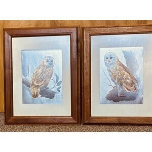 Pair Vtg M. Goldsmith Silver Gold 70’s MCM Foil Owl Etchings High Quality Frame
